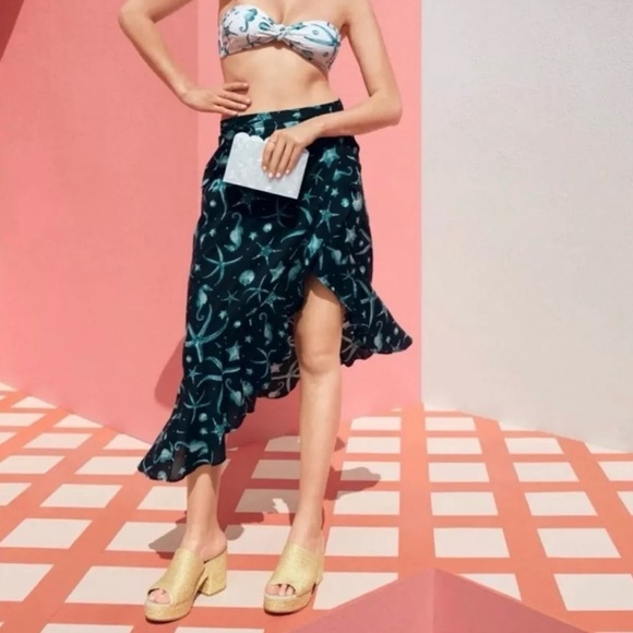 Agua Bendita x Target Deep Sea Print Seahorse Wrap Women’s Midi Skirt Sz M - Picture 1 of 12